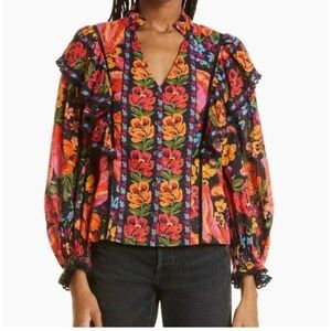 New ▶️ FARM RIO ◀️ SPRING BANANAS RUFFLE BLOUSE size small